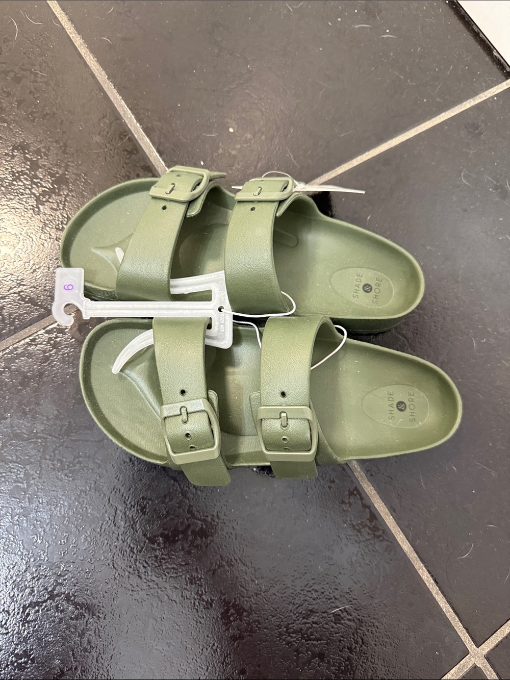 Double-Buckle Slide Sandals in Olive Green - Picture 3 of 4